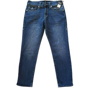 True Religion Men’s Straight Jeans in Dark Blue Wash